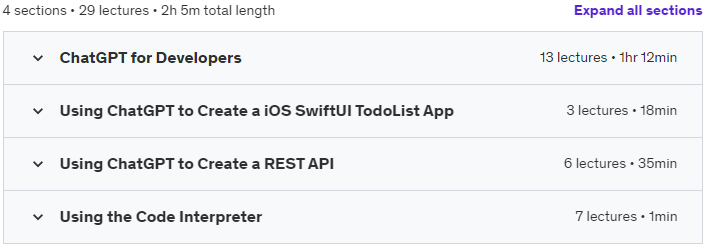Course topics · ChatGPT for Developers: Create Apps in Minutes 2023-4