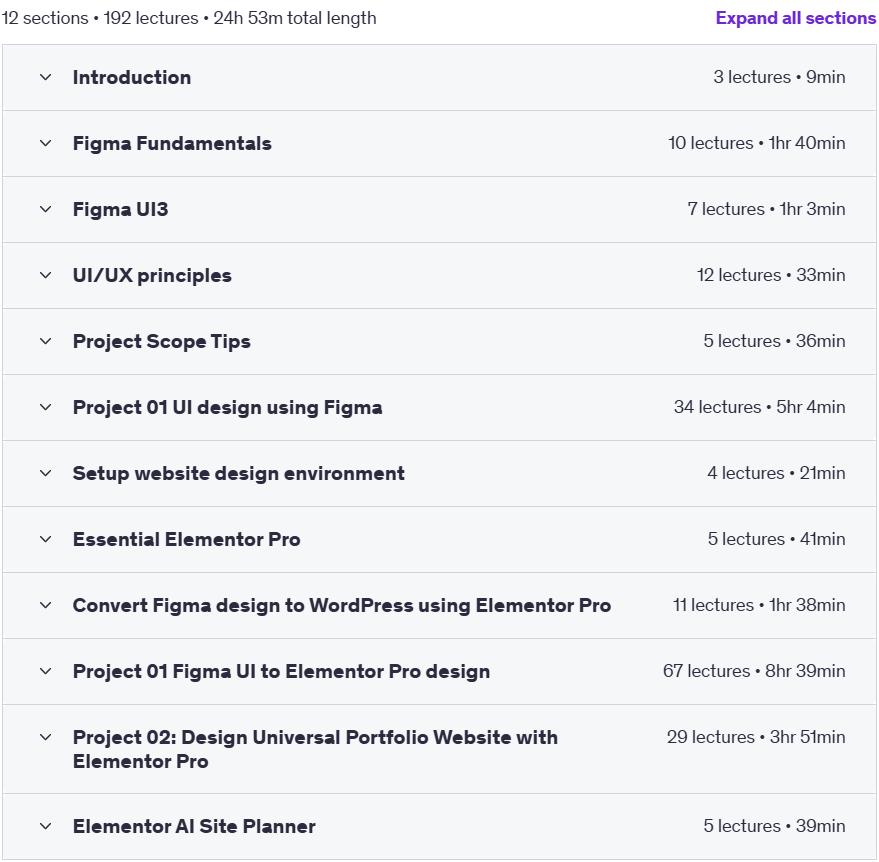Course topics · Custom Web Design : Figma to WordPress with Elementor Pro 2025-7