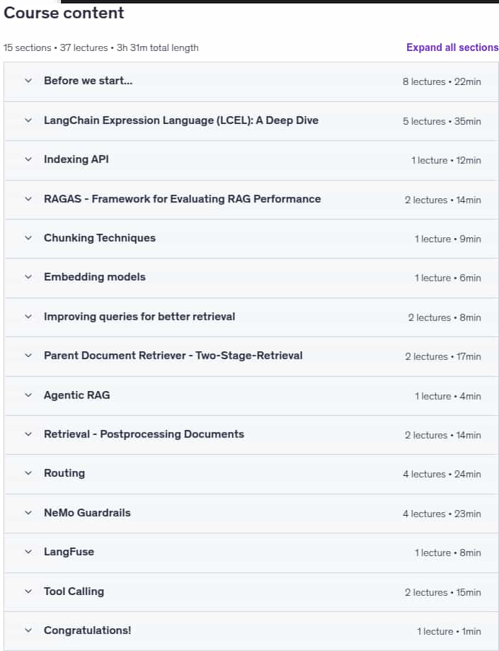 Course topics · Advanced LangChain Techniques: Mastering RAG Applications 2024-7
