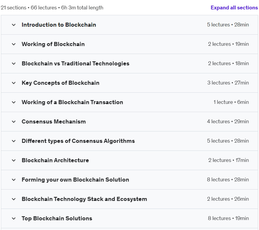Course topics · Udemy — The Complete Blockchain Professional Course 2019-2