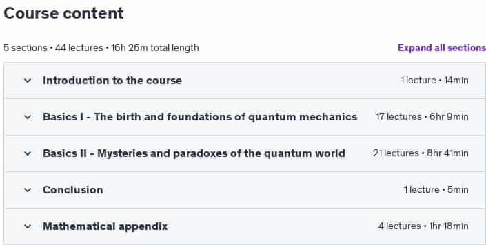 Course topics · Udemy — Quantum Physics: an overview of a weird world (Basics) 2022-11