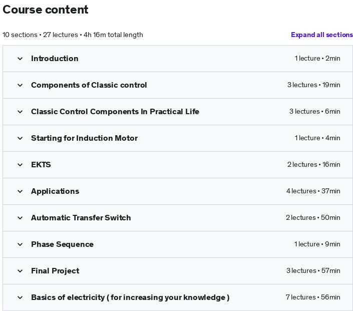 Course topics · Udemy — Electric Manual Control for real Industrial Automatic System 2021-3