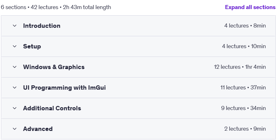 Course topics · Udemy — Interactive UI Programming with C++ and ImGui [2024] 2024-4