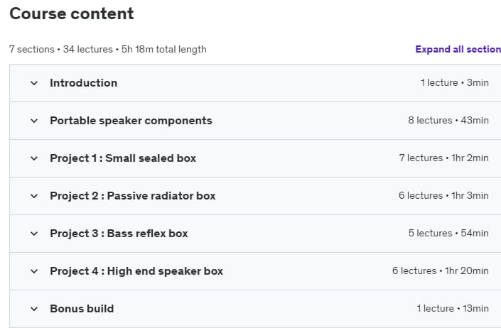 Course topics · Udemy — Portable speaker design : Make your own Bluetooth speaker 2020-12