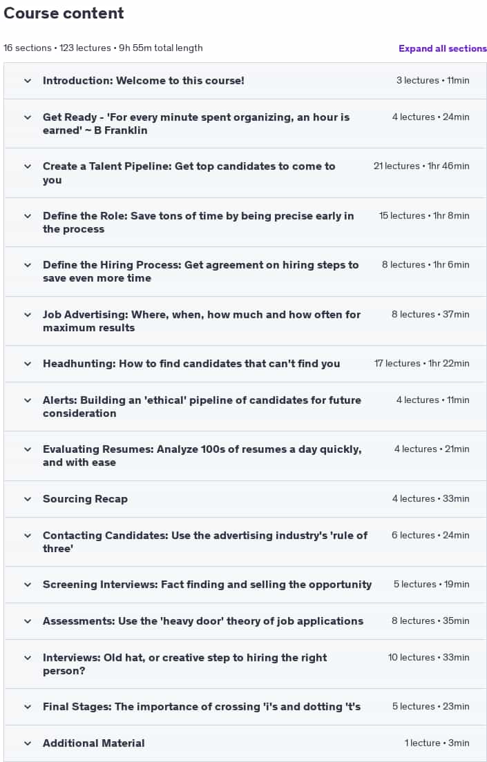 Course topics · Udemy — Recruiter Training – Talent Acquisition Beginner To Advanced 2024-11