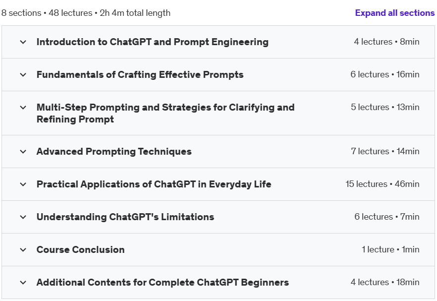 Course topics · Udemy — ChatGPT and Prompt Engineering Mastery 2024-10