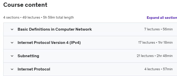 Course topics · Udemy — Computer Network : Internet Protocol, IPv4 and Subnetting 1. 2021-3