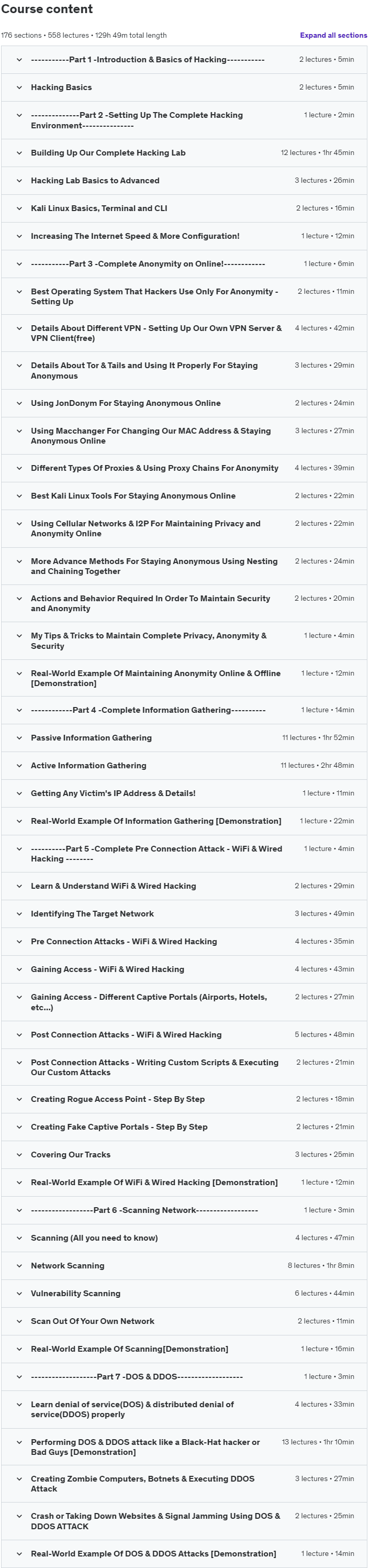 Course topics · Udemy — Complete Ethical Hacking Masterclass: Go from Zero to Hero 2024-4