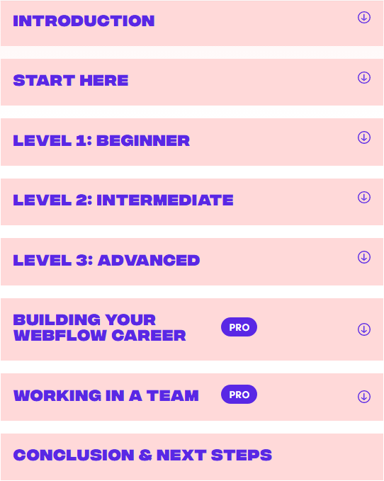 Course topics · Flux Academy – The Webflow Masterclass 4.0 Pro 2023-11