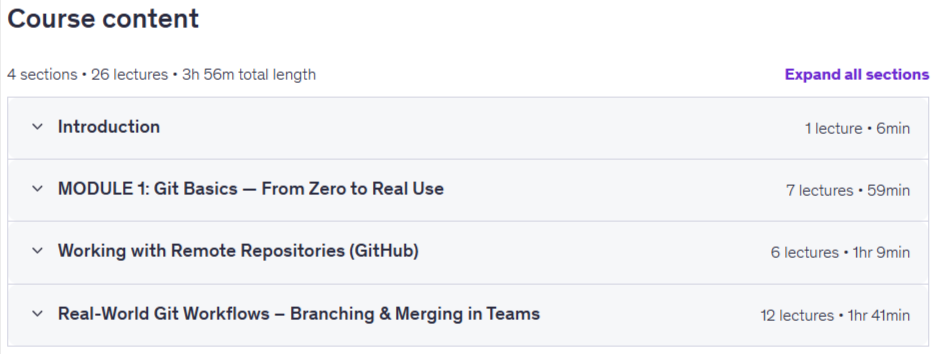 Course topics · Git & GitHub: Practical Guide to Real-World Projects 2026-2