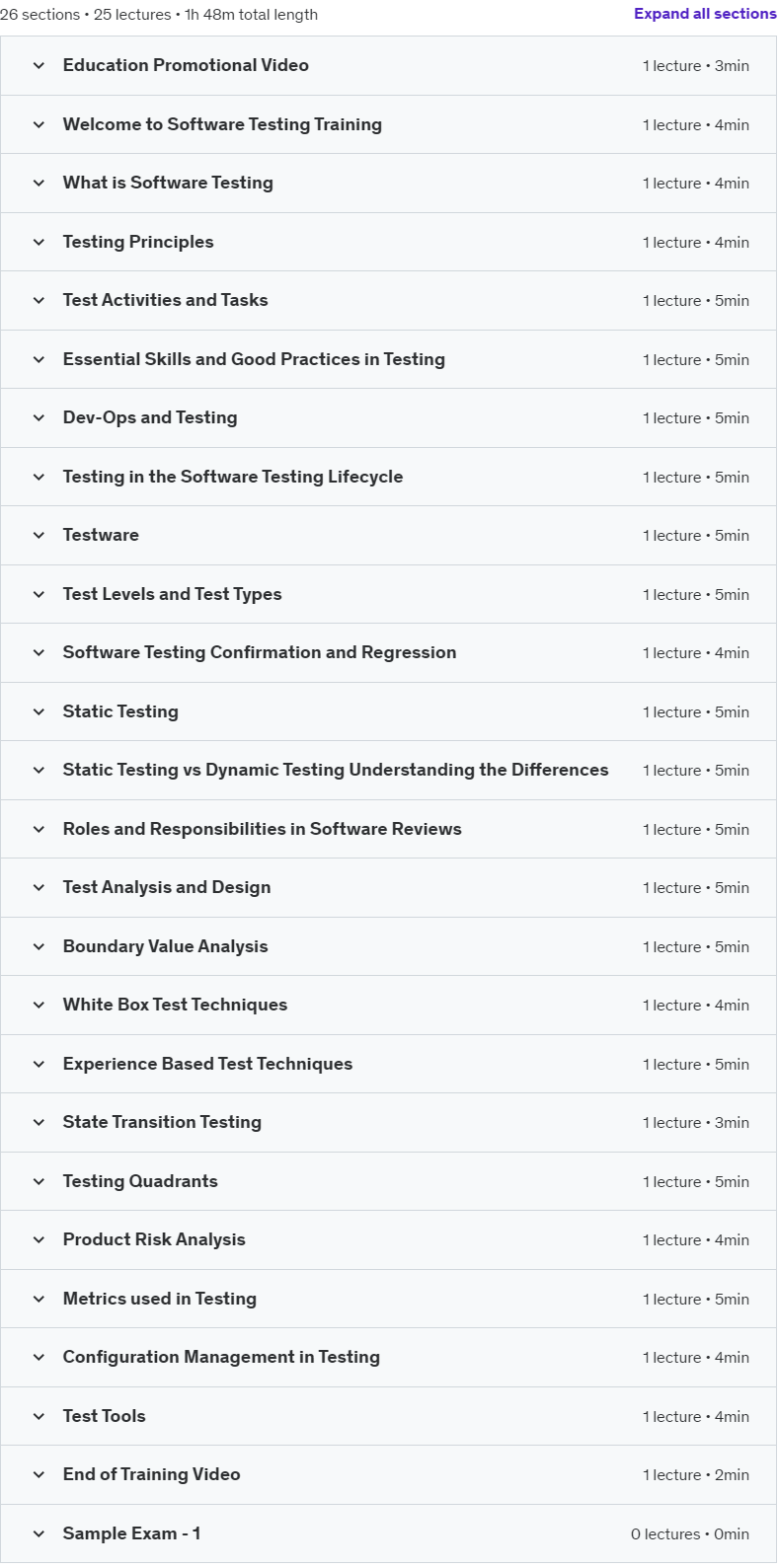 Course topics · Udemy — ISTQB Certified Tester – Foundation Level v4.0 ( CTFL ) 2024-10