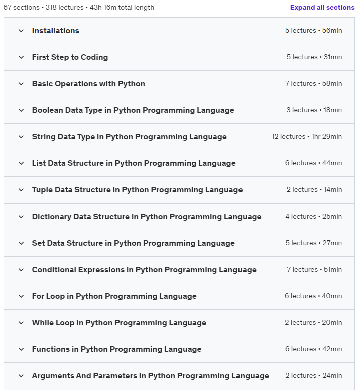 Course topics · Complete Python for Data Science & Machine Learning from A-Z 2023-5