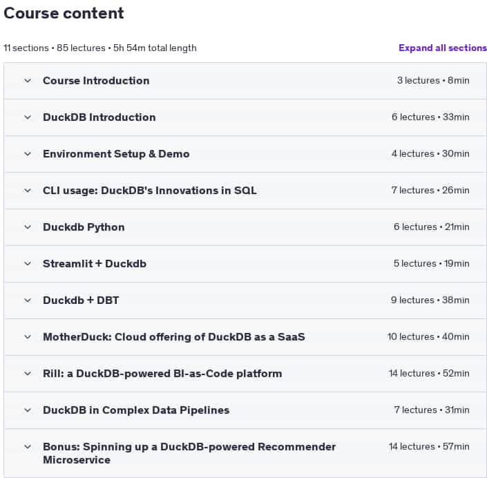 Course topics · Udemy — DuckDB – The Ultimate Guide 2024-10