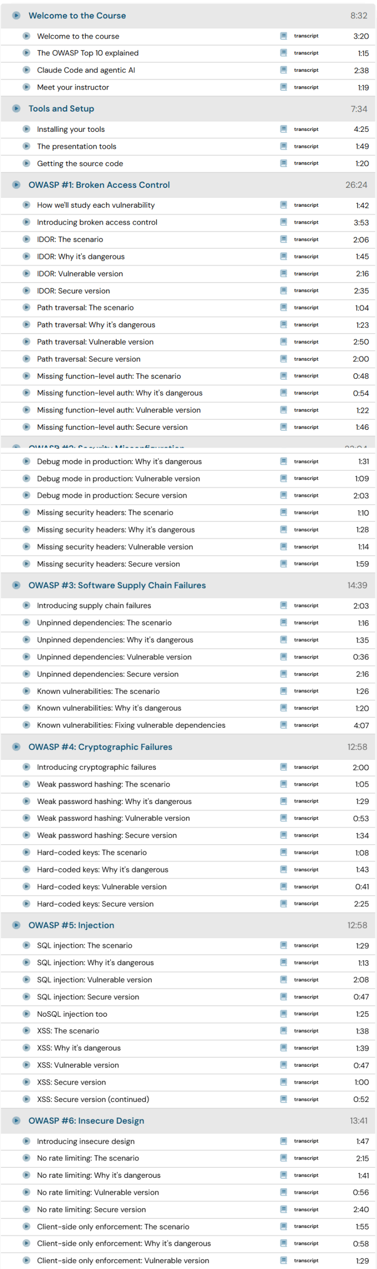 Course topics · Talk Python – Python Web Security: OWASP Top 10 with Agentic AI Course 2026-5