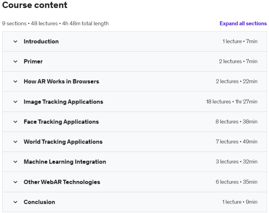 Course topics · Introduction to Web AR development 2021-12