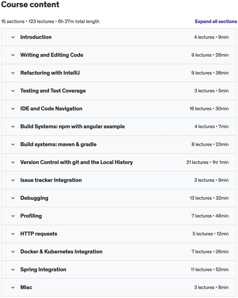 Course topics · IntelliJ IDEA 2021 for Java & Kotlin Developers 2021-12