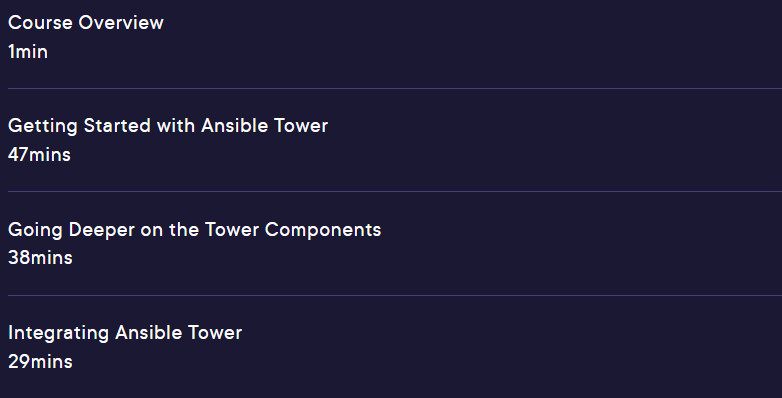 Course topics · Pluralsight — Red Hat Certified Specialist in Advanced Automation: Ansible Tower Basics 2024-10