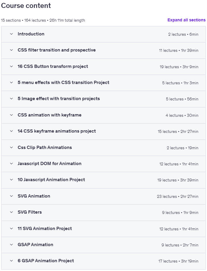 Course topics · CSS & Web Animation: Complete Guide with 68+ Projects 2025-12