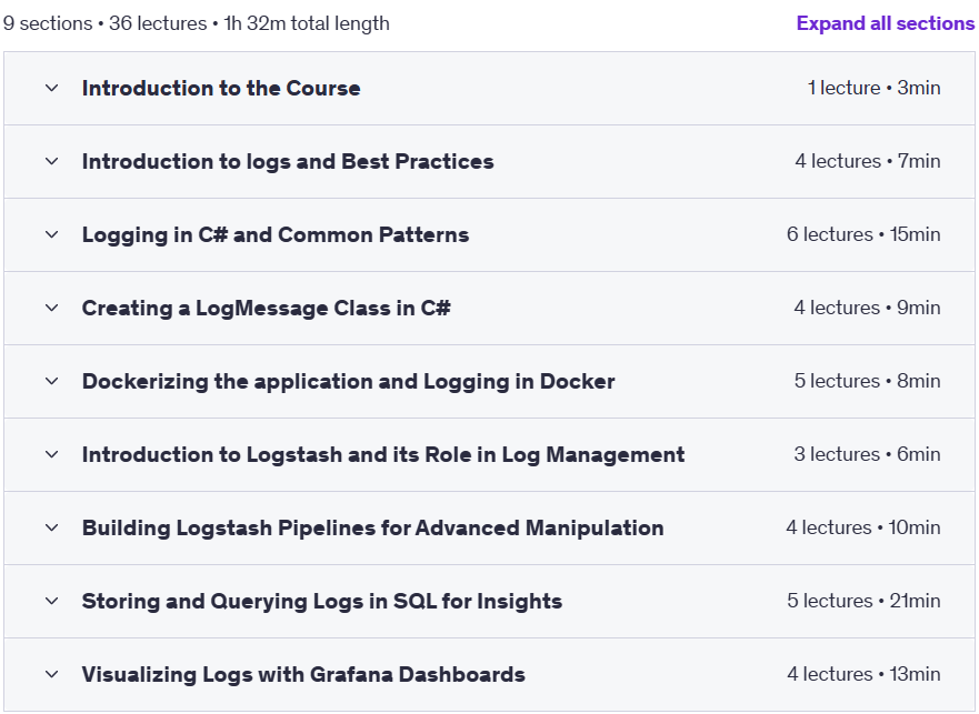 Course topics · The Complete End-to-End Logging Course 2025-2