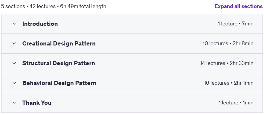 Course topics · Udemy — Mastering Software Design Patterns 2025-7