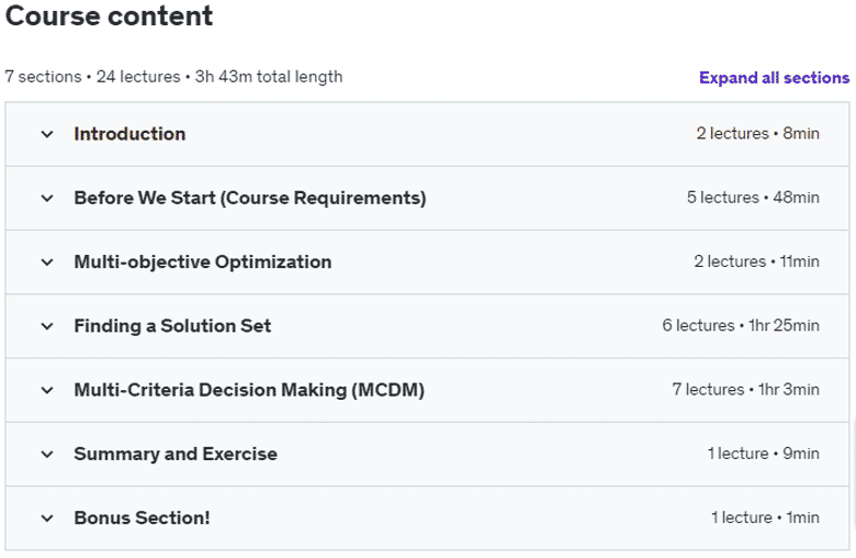 Course topics · Multi-Objective Optimization with Python Bootcamp A-Z 2023-8