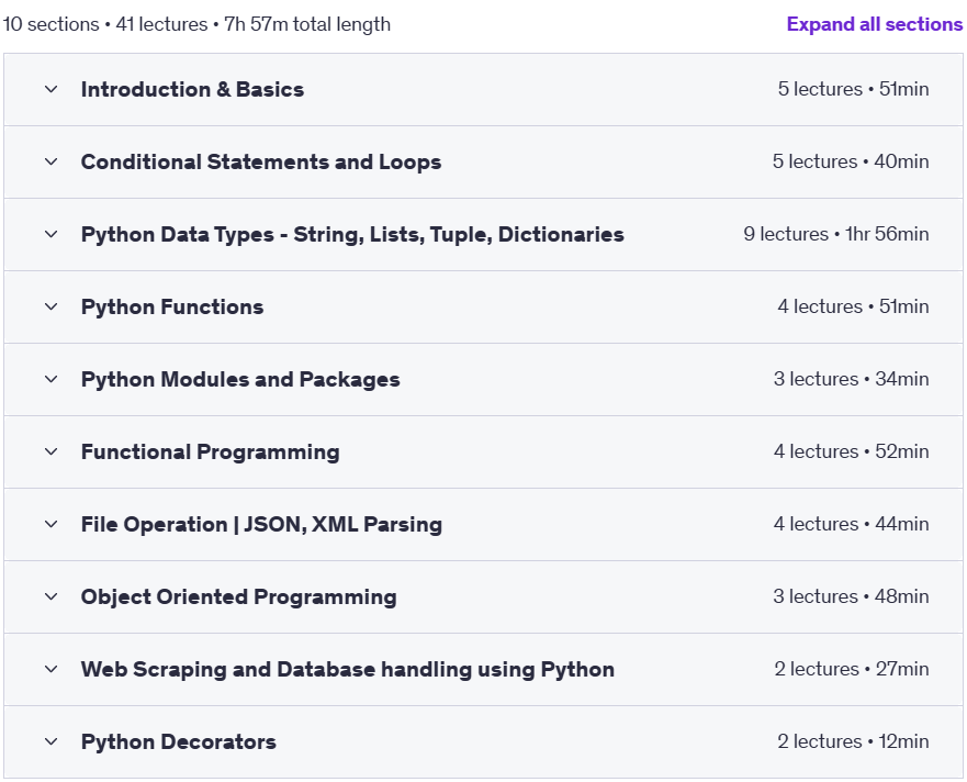 Course topics · Udemy — Python Programming – From Basics to Advanced level 2024-5