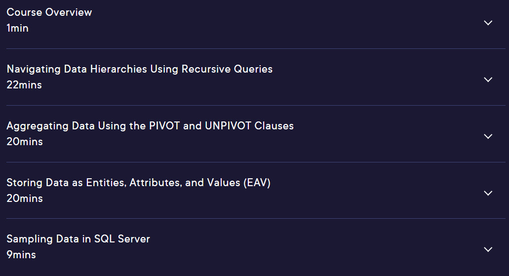 Course topics · Pluralsight — Advanced Querying Techniques in SQL Server 2023-10