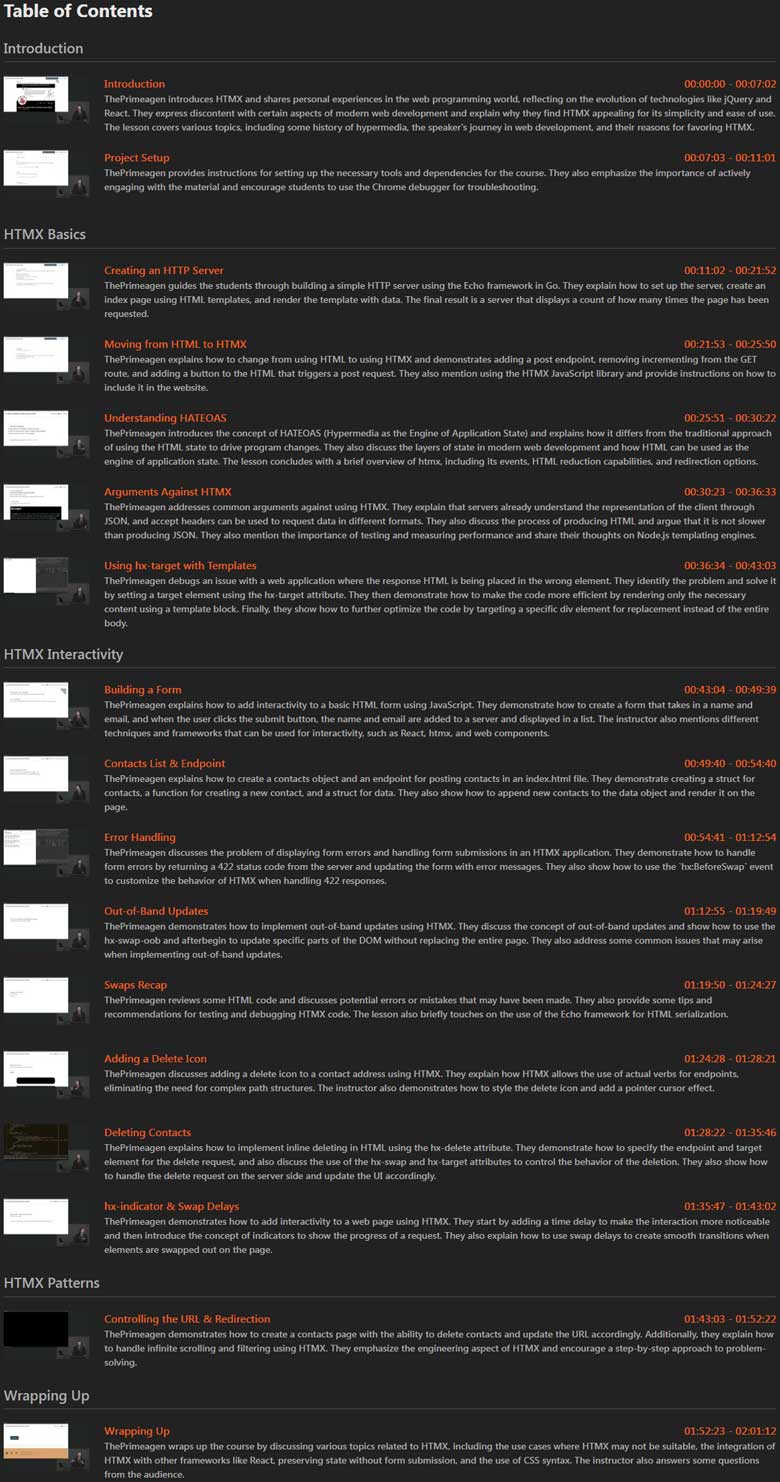 Course topics · Frontend Masters — HTMX & Go 2023-11