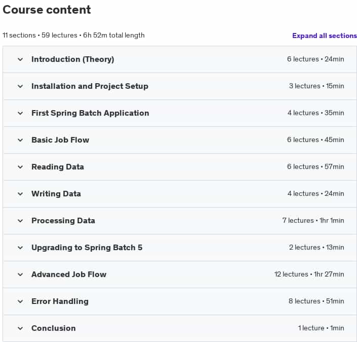 Course topics · Spring Batch Framework for Beginners 2024-6