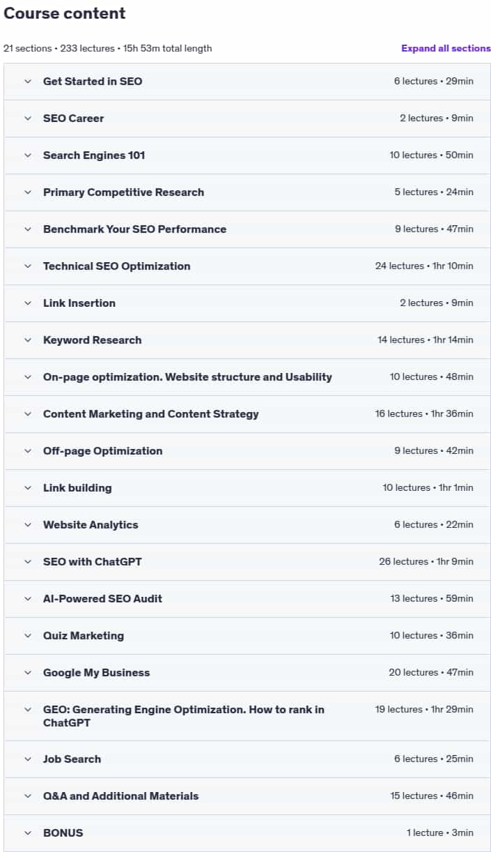 Course topics · SEO Strategy 2025. SEO training to Unleash Career Potential! 2025-7