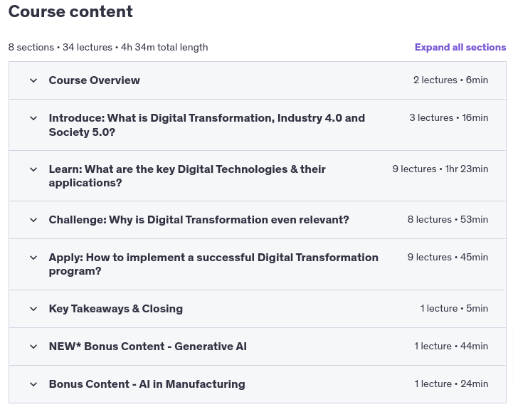Course topics · Udemy — Digital Transformation and Industry 4.0 Masterclass 2023-9