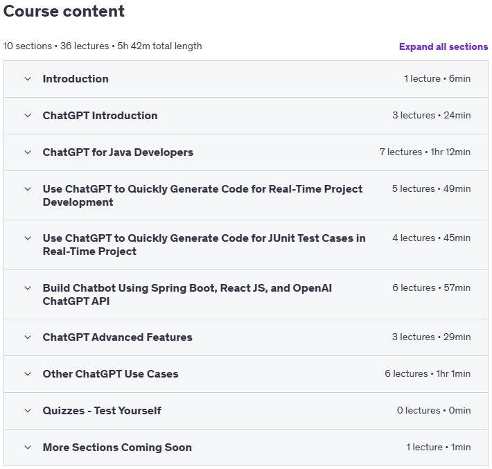 Sujets du cours · ChatGPT Pour les développeurs de Java: Augmentez votre productivité avec AI 2025-1