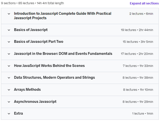 Course topics · Javascript Complete Guide With Practical Javascript Projects 2023-10