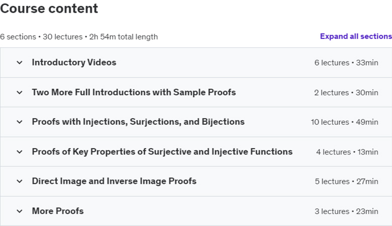 Course topics · Udemy — How to Write Proofs with Functions with the Math Sorcerer 2023-5