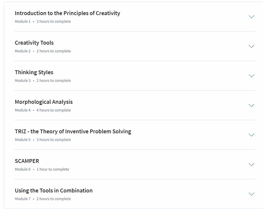 Course topics · Coursera — Creative Thinking: Techniques and Tools for Success 2024-8