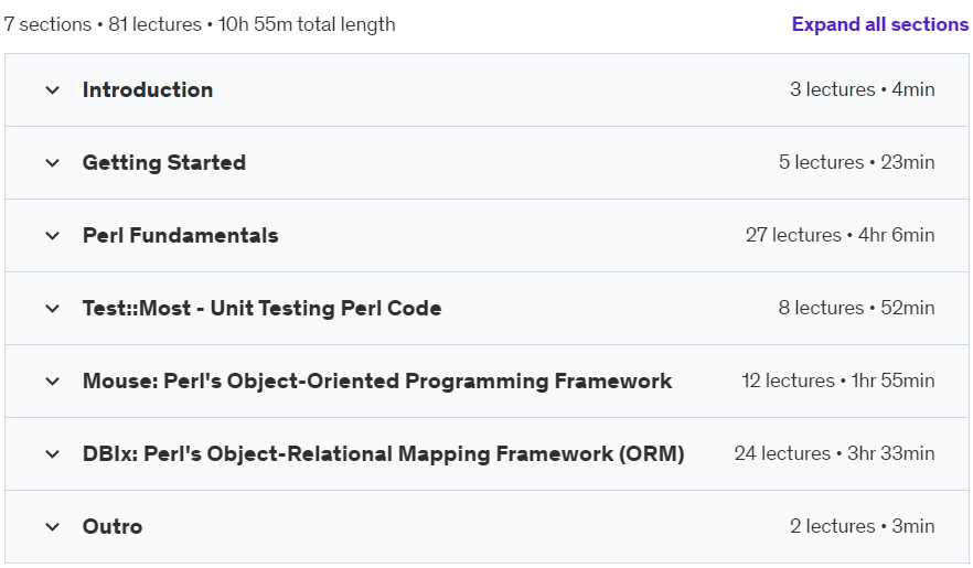 Course topics · Udemy — Perl Programming: Understanding The Basics [2024] 2024-6