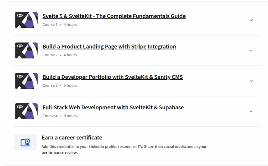 Course topics · Coursera — Svelte 5 & SvelteKit For Hands-On Modern Web Development Specialization 2025-8