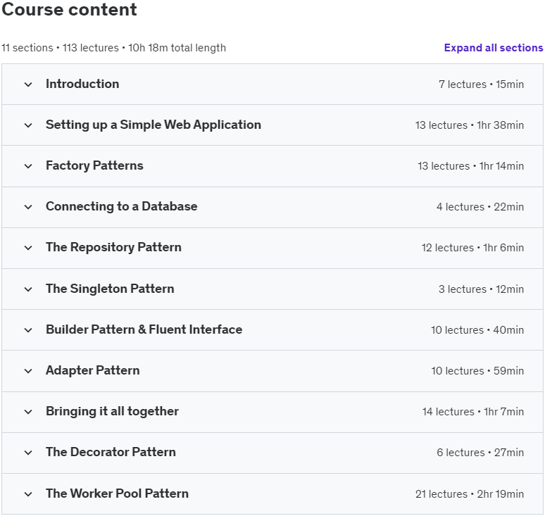 Course topics · Udemy — Working with Design Patterns in Go (Golang) 2024-6