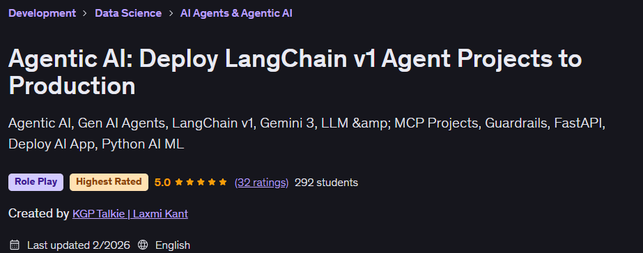 이미지 · 에이전트형 AI: 생산에 LangChain v1 에이전트 프로젝트를 배치 2026-2