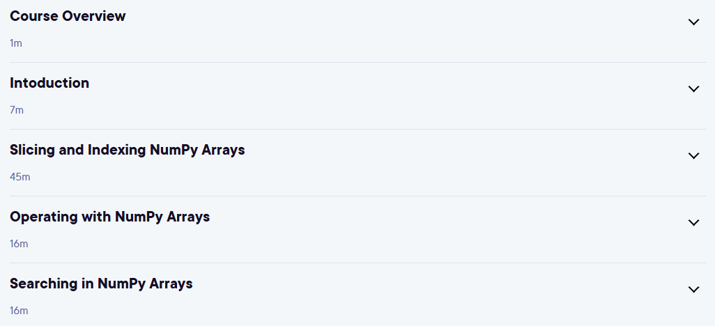 Course topics · Pluralsight — Operations on Arrays with NumPy 2023-3