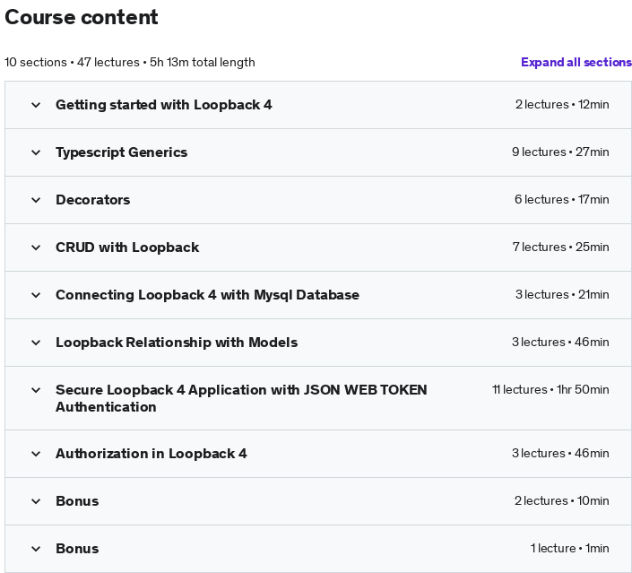 Course topics · Loopback 4: Modern ways to Build APIs in Typescript & NodeJs 2020-10