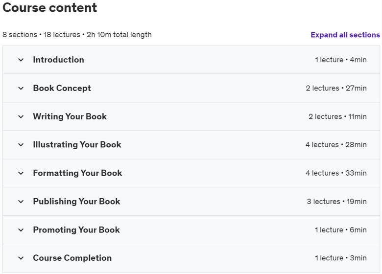 Course topics · Udemy — Write, Illustrate and Publish a Children’s Book with AI! 2023-4