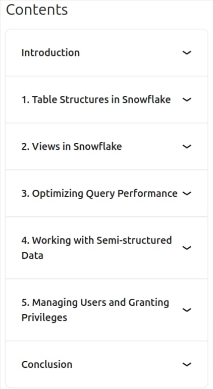 Course topics · LinkedIn — Advanced Snowflake: Deep Dive Cloud Data Warehousing and Analytics 2022-9