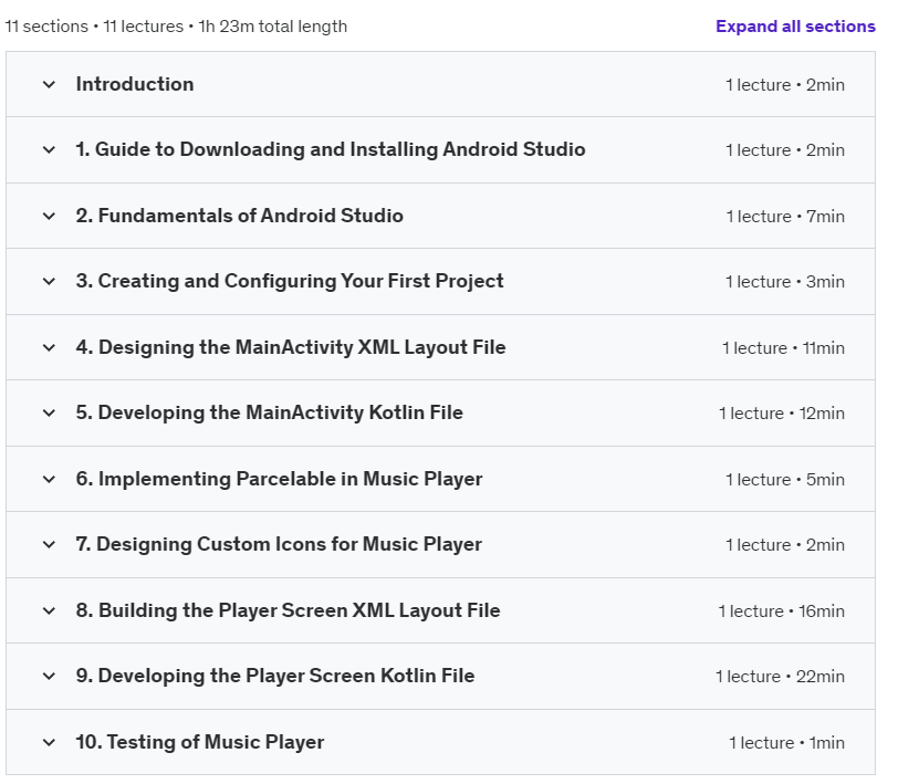 Course topics · Android App Development: Build a offline Music Player 2024-10