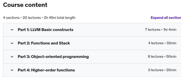 Course topics · Programming Language with LLVM 2023-4