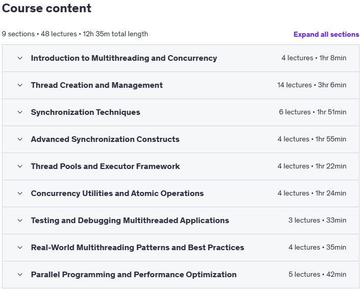 Course topics · Java Multithreading and Concurrency Masterclass 2025-6