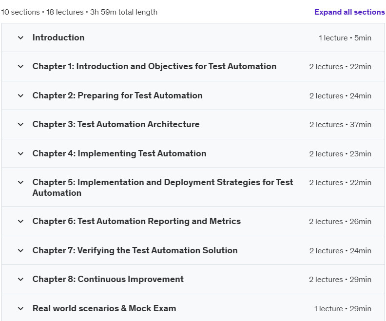 Course topics · Udemy — ISTQB Test Automation Engineer (CT-TAE V2.0) : Full Course 2024-11