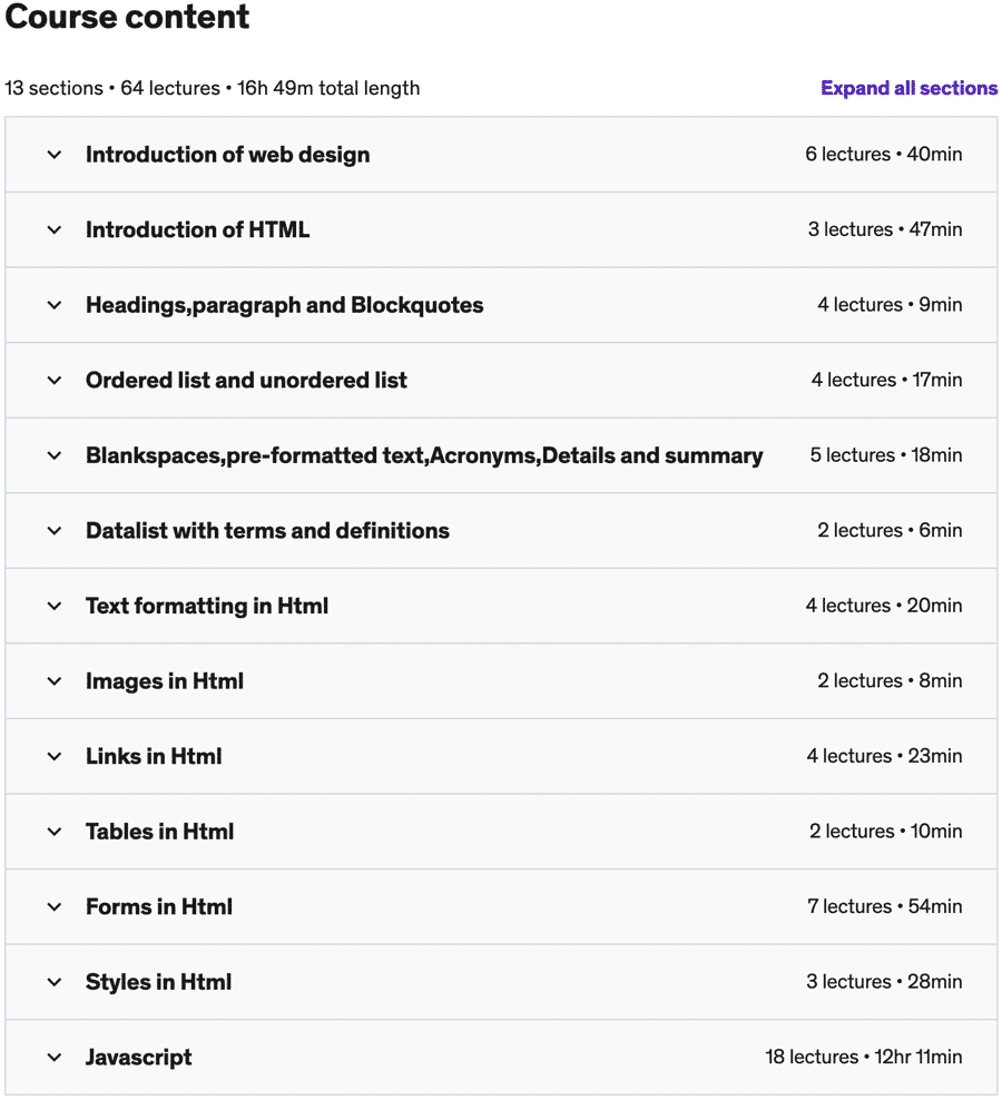 Course topics · Complete JAVASCRIPT with HTML5,CSS3 from zero to Expert-2023 2023-3