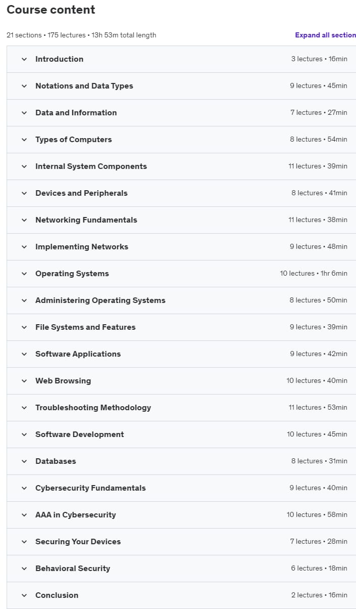 Course topics · CompTIA IT Fundamentals (FCO-U61) Complete Course & Exam 2023-8