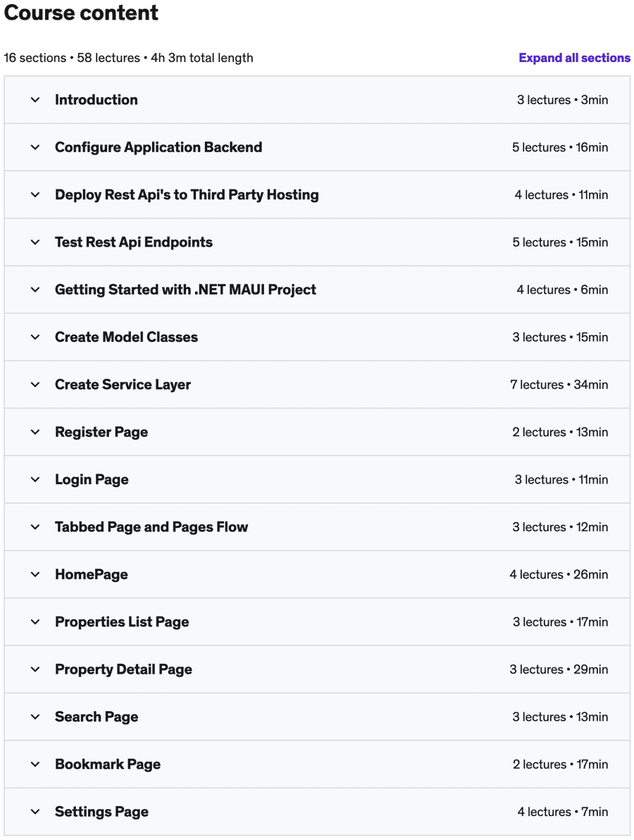 Course topics · Udemy — Build Real World App with .NET MAUI 2023-6